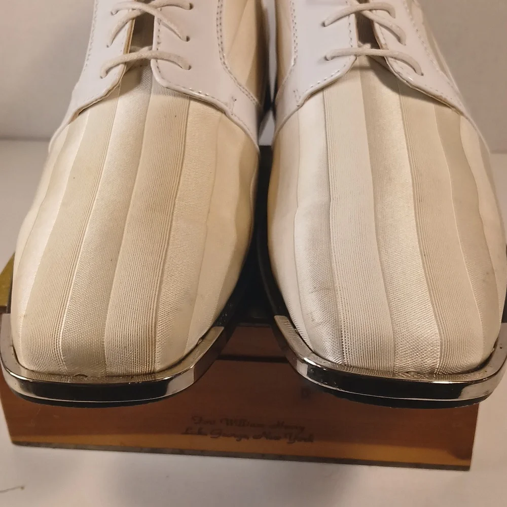 Bolano Mens Cream Lace Up Striped Avant Syyle Tuxedo Oxfords Sz 8.5